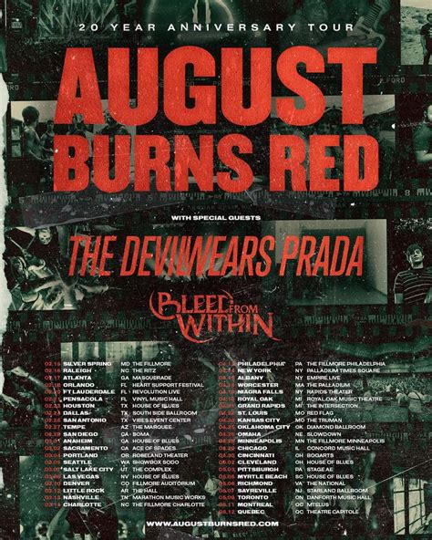 AUGUST BURNS RED "20 Year Anniversary Tour" US, 2023 Setlist Playlist - Setlist Guy