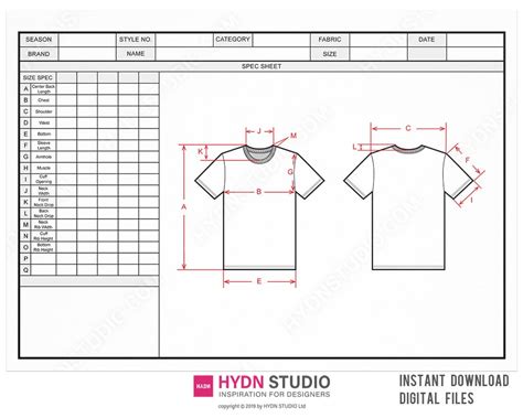 Vector T-shirt Size Spec Sheet / Techpack Template / Technical Drawings ...