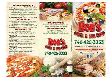 Bob's Pizza Stop menu in Barnesville, Ohio, USA