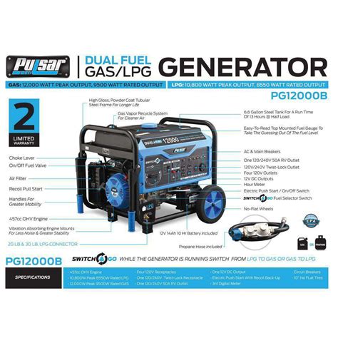 Pulsar Products PG12000B 12000W/9500W Dual Fuel Electric Start Portabl – FactoryPure