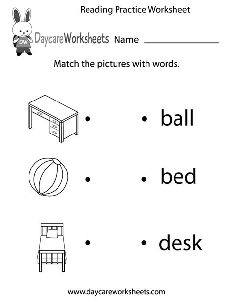 Preschoolers have to match objects with words in this free reading practice worksheet. The ...