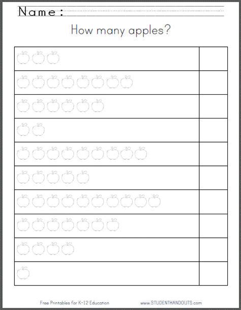 How Many Apples Printable Counting Worksheet | Student Handouts