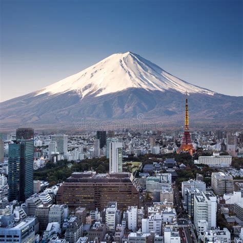 Tokyo Top View Sunset with Mount Fuji Surreal Photography. Stock Image - Image of building ...