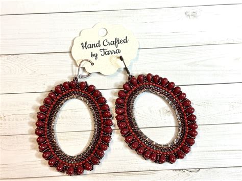 Hoop Earrings, Red Hoop Earrings, Dangle Earrings, Oval Hoop Earrings ...