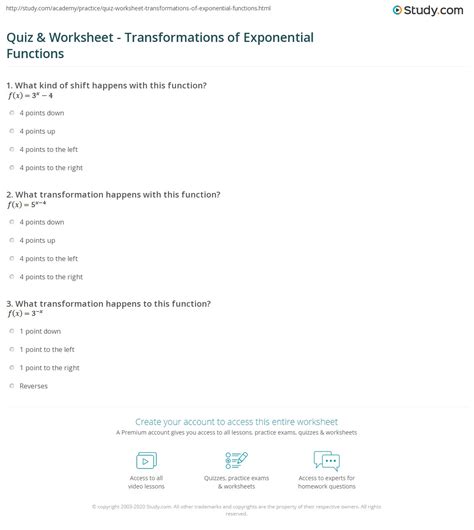 Quiz & Worksheet - Transformations of Exponential Functions | Study.com