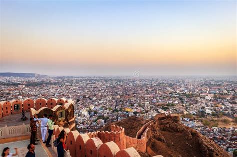 View of Jaipur from Nahargarh Fort at Sunset in Rajasthan India Stock Image - Image of cityscape ...