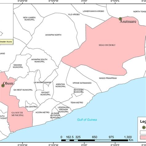 Map of Ghana highlighting the study sites. The study sites, Obom and... | Download Scientific ...