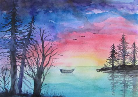 Watercolor Sunset - Happy Family Art