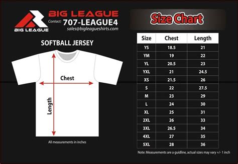 Sizing Chart – Big League Shirts