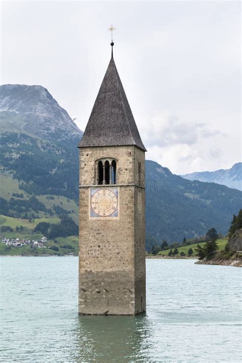 Church Tower in Lake Reschen, Italy Stock Image - Image of summer, sunshine: 63409647