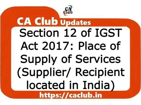 Section 12 of IGST Act 2017: Place of Supply of Services (Supplier/ Recipient located in India ...