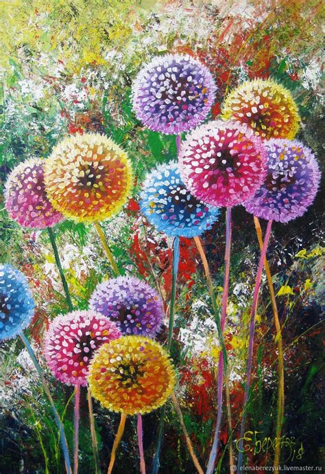 Dandelion flower art Original acrylic painting summer landscape – shop online on Livemaster with ...