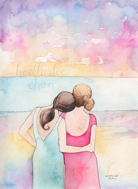 Best Friends Art Sisters Art at the Beach Watercolor | Etsy