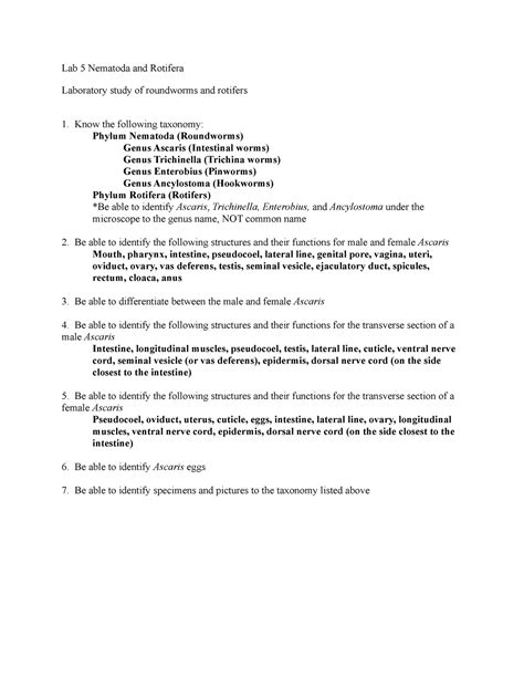 5 Nematoda and Rotifera notes - Lab 5 Nematoda and Rotifera Laboratory ...