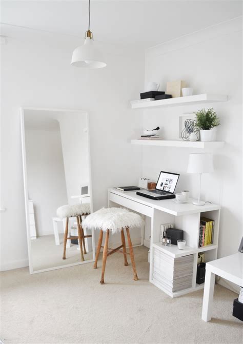 Minimal bedroom interior styling. White ikea furniture, floating shelves Ikea Bedroom Dressers ...