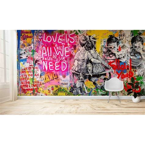 Wallpaper Wall Art, Paper Wall Art Love Graffiti Wallpaper, Love Is All We Need, 3d Wallpaper ...