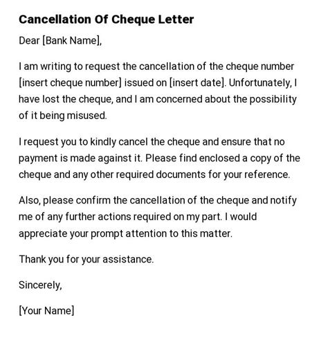 Cancellation Of Cheque Letter