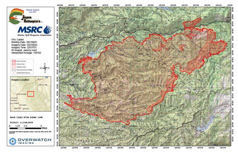 California Caldor Fire Infrared Map for Wednesday, August 25, 2021 - Interpreted Acreage: 126,182