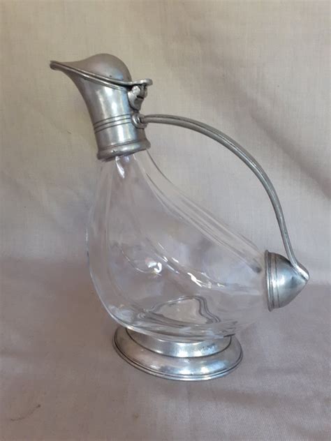 duck decanter, wine decanter - silver tin, glass - Catawiki