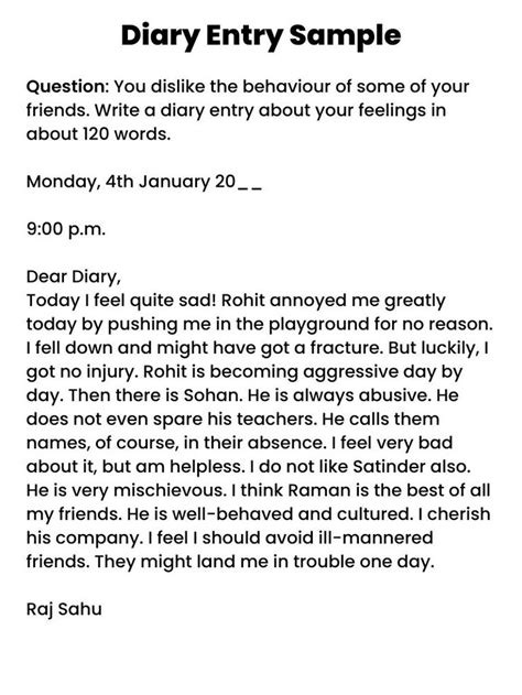 Diary Entry Sample in 2024 | Diary entry, Diary entry format, Diary ...