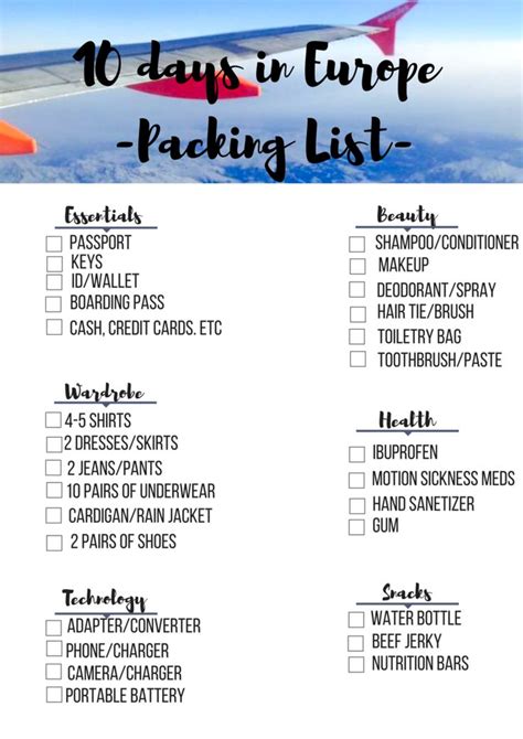 10 Days in Europe Packing List | Packing tips for travel, Packing list ...