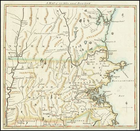 (The Battles of Lexington & Concord) A Map of 100 Miles around Boston - Barry Lawrence Ruderman ...