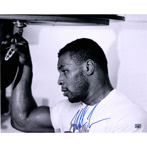 Mike Tyson Autographed 16" x 20" Black & White Punching Speed Bag ...