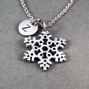 Snowflake Necklace, Silver Snowflake Charm, Silver Snow Flake Charm Nceklace, Initial Necklace ...