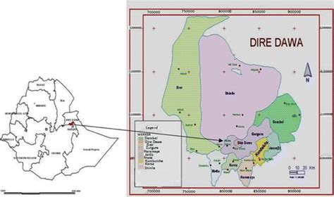 Map of Ethiopia showing Dire Dawa with kebele administration boundaries ...