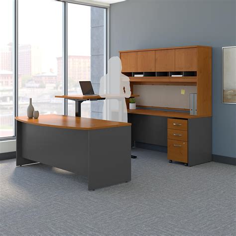 Bush Business Furniture Series C 72W U Shaped Desk with Height Adjustable Bridge, Hutch and ...