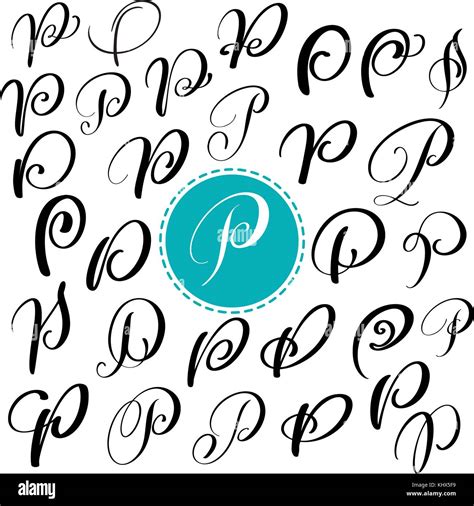 Set letter P. Hand drawn vector flourish calligraphy. Script font ...