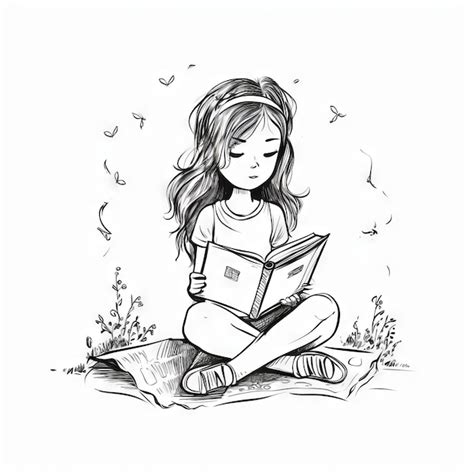 Premium Photo | A girl reading book sketch