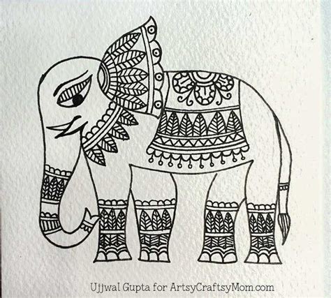 Madhubani elephant bookmark Step-4 Worli Painting, Fabric Painting, Madhubani Art, Madhubani ...