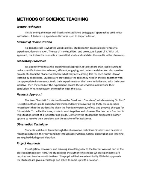 Methods OF Science Teaching - METHODS OF SCIENCE TEACHING Lecture Technique This is among the ...