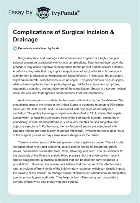 Complications of Surgical Incision & Drainage - 434 Words | Essay Example