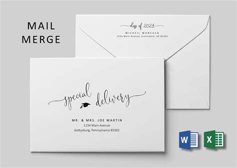 Graduation Address Envelope Template Microsoft Word Mail Merge ...