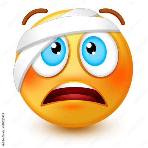 Cute injured-face emoticon or 3d wounded emoji with a bandage wrapped ...