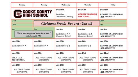 Tentative Return Schedule for CCHS - Cocke County School District