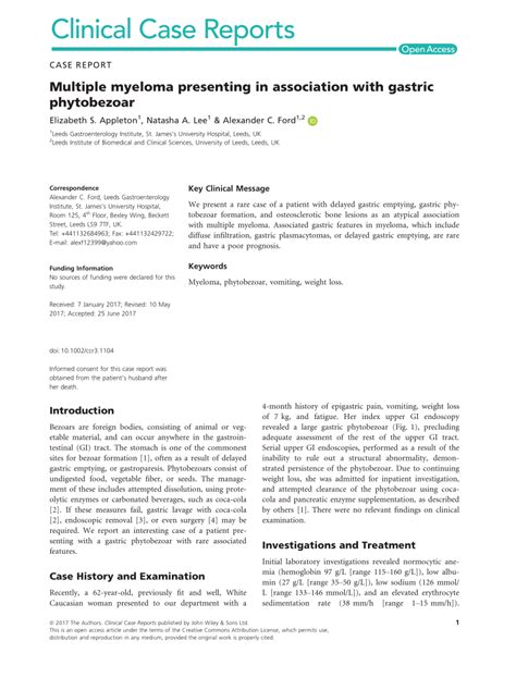 (PDF) Multiple myeloma presenting in association with gastric phytobezoar