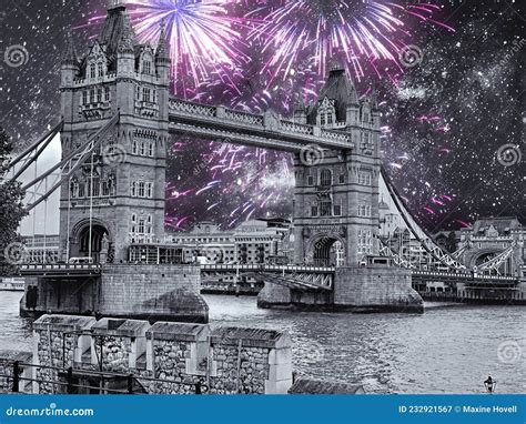 Tower Bridge Under Fireworks, London England Stock Image - Image of ...