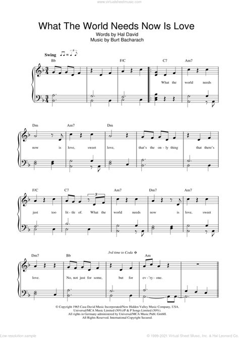 Bacharach & David: What The World Needs Now Is Love sheet music for ...