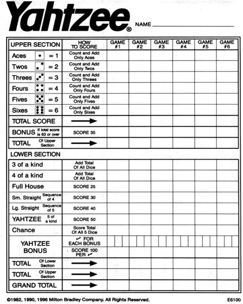 Printable Large Yahtzee Score Sheets