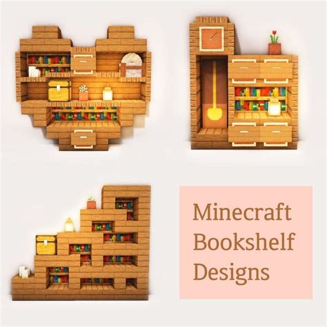 Wooden bookshelf designs: Minecraftbuilds | Minecraft designs, Minecraft crafts, Minecraft ...