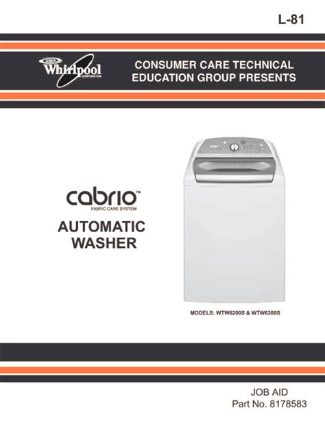 Whirlpool Cabrio Washer Repair Manual Download - ApplianceAssistant.com ...