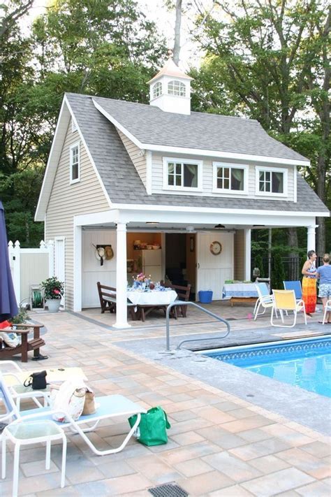 Classic cottage-Colonial pool house design. | Pool house designs, Pool house plans, Pool houses