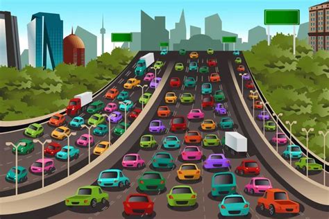 Stylized vector illustration of traffic congestion on highway — Stock Vector © click60 #26112251