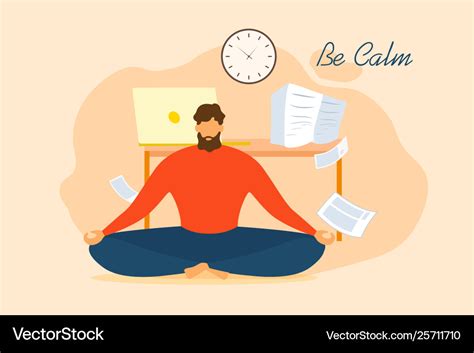 Cartoon man be calm meditate office stress relief Vector Image