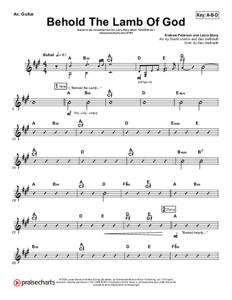 Behold The Lamb Of God Acoustic Guitar Sheet Music PDF (Laura Story / Brandon Heath) - PraiseCharts