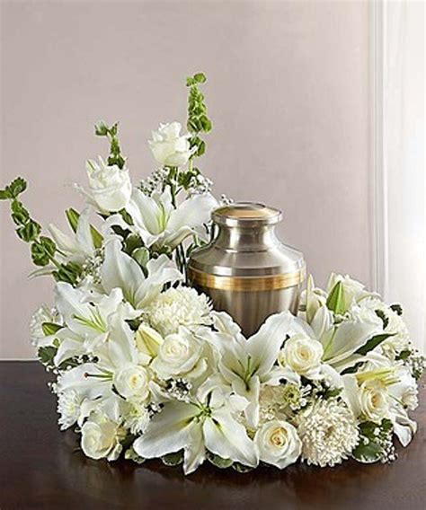 Sympathy Cremation Wreath in White Urn Arrangements, Funeral Floral Arrangements, Sympathy ...