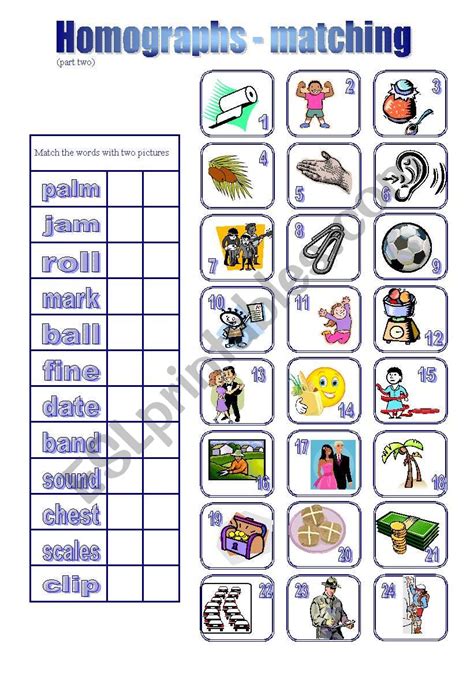 Homographs - matching2 - ESL worksheet by piszke